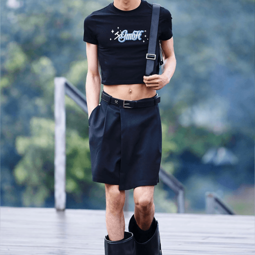 크롭 로고 티셔츠